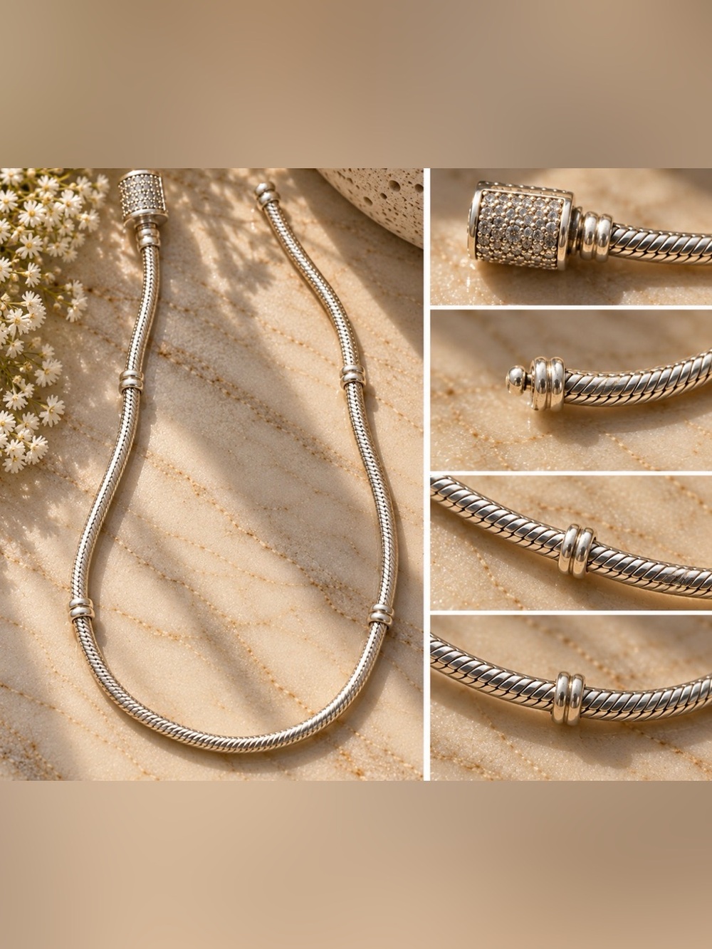 Pandora Moments Double Wrap Pavé Snake Chain Bracelet
